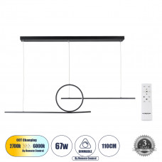 GLOBOSTAR® TEREZA 61288 Μοντέρνο Κρεμαστό Φωτιστικό Οροφής LED 67W 7504lm 300° AC 220-240V IP20 Ρυθμιζόμενο Λευκό CCT με Χειριστήριο από 2700K έως 6000K Dimmable - Lumileds SMD Chip - Μαύρο Ματ - Μ110