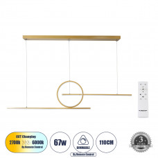 GLOBOSTAR® TEREZA 61289 Μοντέρνο Κρεμαστό Φωτιστικό Οροφής LED 67W 7504lm 300° AC 220-240V IP20 Ρυθμιζόμενο Λευκό CCT με Χειριστήριο από 2700K έως 6000K Dimmable - Lumileds SMD Chip - Χρυσό Βούρτσας -