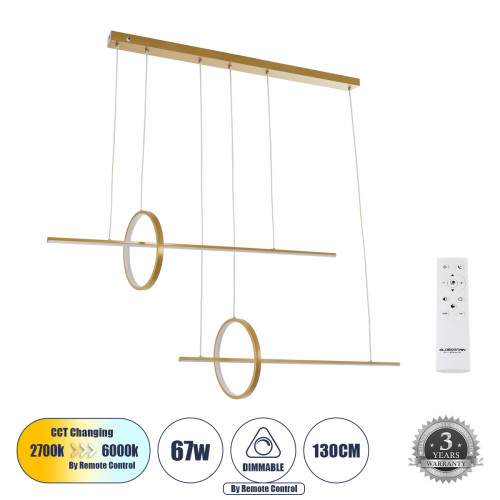 GLOBOSTAR® LINEARE 61291 Μοντέρνο Κρεμαστό Φωτιστικό Οροφής LED 67W 7504lm 300° AC 220-240V IP20 Ρυθμιζόμενο Λευκό CCT με Χειριστήριο από 2700K έως 6000K Dimmable - Lumileds SMD Chip - Χρυσό Βούρτσας GLOBOSTAR® LINEARE 61291 Μοντέρνο Κρεμαστό Φωτιστικό Οροφής LED 67W 7504lm 300° AC 220-240V IP20 Ρυθμιζόμενο Λευκό CCT με Χειριστήριο από 2700K έως 6000K Dimmable - Lumileds SMD Chip - Χρυσό Βούρτσας