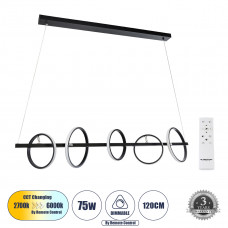 GLOBOSTAR® CIRCOLARE 61319 Μοντέρνο Κρεμαστό Φωτιστικό Οροφής LED 75W 8400lm 360° AC 220-240V IP20 Ρυθμιζόμενο Λευκό CCT με Χειριστήριο από 2700K έως 6000K Dimmable - Lumileds SMD Chip - Μαύρο Ματ - Μ