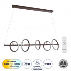 GLOBOSTAR® CIRCOLARE 61321 Μοντέρνο Κρεμαστό Φωτιστικό Οροφής LED 75W 8400lm 360° AC 220-240V IP20 Ρυθμιζόμενο Λευκό CCT με Χειριστήριο από 2700K έως 6000K Dimmable - Lumileds SMD Chip - Καφέ - Μ120 x