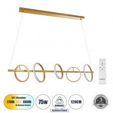 GLOBOSTAR® CIRCOLARE 61322 Μοντέρνο Κρεμαστό Φωτιστικό Οροφής LED 75W 8400lm 360° AC 220-240V IP20 Ρυθμιζόμενο Λευκό CCT με Χειριστήριο από 2700K έως 6000K Dimmable - Lumileds SMD Chip - Χρυσό - Μ120 