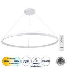 GLOBOSTAR® DIAMOND 61518 Μοντέρνο Κρεμαστό Φωτιστικό Οροφής LED 75W 8400lm 360° AC 220-240V IP20 Ρυθμιζόμενο Λευκό CCT με Χειριστήριο από 2700K έως 6000K Dimmable - Lumileds SMD Chip - Λευκό Ματ - Μ10