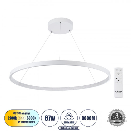 GLOBOSTAR® DIAMOND 61521 Μοντέρνο Κρεμαστό Φωτιστικό Οροφής LED 67W 7504lm 360° AC 220-240V IP20 Ρυθμιζόμενο Λευκό CCT με Χειριστήριο από 2700K έως 6000K Dimmable - Lumileds SMD Chip - Λευκό Ματ - Μ80 GLOBOSTAR® DIAMOND 61521 Μοντέρνο Κρεμαστό Φωτιστικό Οροφής LED 67W 7504lm 360° AC 220-240V IP20 Ρυθμιζόμενο Λευκό CCT με Χειριστήριο από 2700K έως 6000K Dimmable - Lumileds SMD Chip - Λευκό Ματ - Μ80