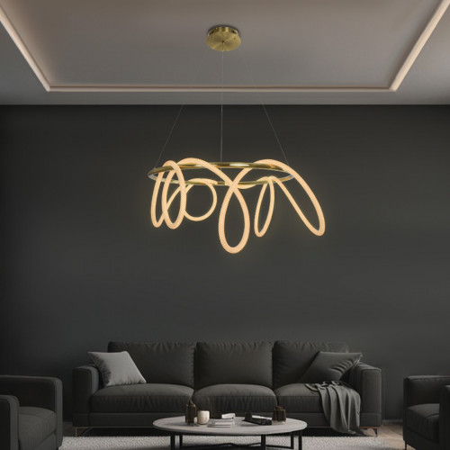 kelvo® GLOW KLV-101-0164 Κρεμαστό Φωτιστικό Οροφής LED 69W 6900lm 360° AC 220-240V IP20 Ρυθμιζόμενο Λευκό CCT με Χειριστήριο από 2700K έως 6000K Dimmable - Lumileds SMD Chip - Χρυσό Πλατίνα - Μ100 x Π