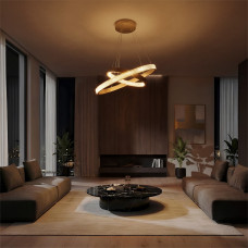 kelvo® DIAMOND KLV-101-0236-V2 Κρεμαστό Φωτιστικό Οροφής LED 75W 7500lm 360° AC 220-240V IP20 Ρυθμιζόμενο Λευκό CCT με Χειριστήριο από 2700K έως 6000K Dimmable - Lumileds SMD Chip - Χρυσό Πλατίνα - Μ6