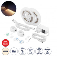 GLOBOSTAR® NIGHTSTEP 70401 Σετ Ταινίας με με Αισθητήρα Κίνησης-Ημέρας-Νύχτας & Τροφοδοτικό LED 6W 600lm 120° AC 220-240V Αδιάβροχο IP65 72 x SMD2835 Φυσικό Λευκό 4500K - Sanan SMD Chip - Μ240 x Π0.8 x
