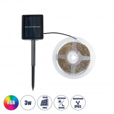 GLOBOSTAR® SOLARSTRIP 70421 Σετ Ταινίας 3W 90lm 120° DC 5V με Φωτοβολταϊκό Panel 5V 0.3W με Αισθητήρα Ημέρας-Νύχτας Αδιάβροχο IP65 90 x SMD2835 Chip Πολύχρωμο RGB Dimmable - Sanan SMD Chip - Μ300 x Π0