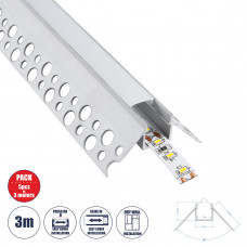 GLOBOSTAR® ALP-PLASTERIN GYPSO 70821-3M Χωνευτό Προφίλ Αλουμινίου Ειδικό για  Εξωτερική Γωνία Γυψοσανίδας με Λευκό Γαλακτερό Πατητό Κάλυμμα για Ταινίες LED IP20 - Ασημί & Λευκό - Μ300 x Π4.5 x Υ2cm - 