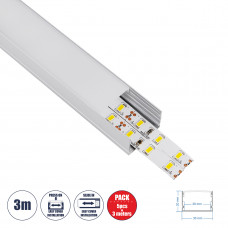 GloboStar® SURFACE-PROFILE 70824-3M Προφίλ Αλουμινίου - Βάση & Ψύκτρα Ταινίας LED με Λευκό Γαλακτερό Κάλυμμα - Επιφανειακή Χρήση - Πατητό Κάλυμμα - Ασημί - 3 Μέτρα - Πακέτο 5 Τεμαχίων - Μ300 x Π3 x Υ2