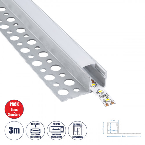 GLOBOSTAR® ALP-PLASTERIN GYPSO 70834-3M Χωνευτό Τερματικό Προφίλ Αλουμινίου Ειδικό για Γυψοσανίδα με Λευκό Γαλακτερό Πατητό Κάλυμμα για Ταινίες LED IP20 - Ασημί & Λευκό - Μ300 x Π3.3 x Υ1.5cm - Πακέτο GLOBOSTAR® ALP-PLASTERIN GYPSO 70834-3M Χωνευτό Τερματικό Προφίλ Αλουμινίου Ειδικό για Γυψοσανίδα με Λευκό Γαλακτερό Πατητό Κάλυμμα για Ταινίες LED IP20 - Ασημί & Λευκό - Μ300 x Π3.3 x Υ1.5cm - Πακέτο