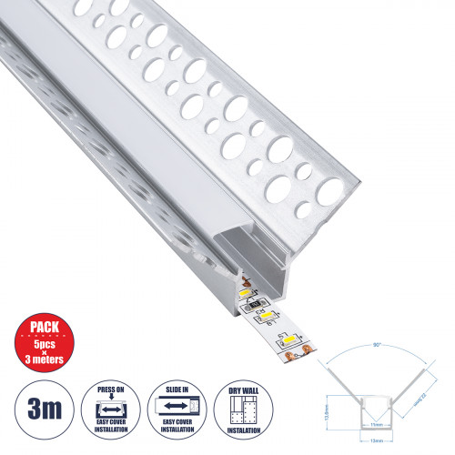GLOBOSTAR® ALP-PLASTERIN GYPSO 70836-3M Χωνευτό Προφίλ Αλουμινίου Ειδικό για Εσωτερική Γωνία Γυψοσανίδας με Λευκό Γαλακτερό Πατητό Κάλυμμα για Ταινίες LED IP20 - Ασημί & Λευκό - Μ300 x Π3.1 x Υ1.3cm - GLOBOSTAR® ALP-PLASTERIN GYPSO 70836-3M Χωνευτό Προφίλ Αλουμινίου Ειδικό για Εσωτερική Γωνία Γυψοσανίδας με Λευκό Γαλακτερό Πατητό Κάλυμμα για Ταινίες LED IP20 - Ασημί & Λευκό - Μ300 x Π3.1 x Υ1.3cm -
