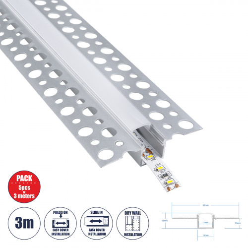 GLOBOSTAR® ALP-PLASTERIN GYPSO 70838-3M Χωνευτό Προφίλ Αλουμινίου Ειδικό για Γυψοσανίδα με Λευκό Γαλακτερό Πατητό Κάλυμμα για Ταινίες LED IP20 - Ασημί & Λευκό - Μ300 x Π5.6 x Υ1.5cm - Πακέτο 5 Τεμαχίω GLOBOSTAR® ALP-PLASTERIN GYPSO 70838-3M Χωνευτό Προφίλ Αλουμινίου Ειδικό για Γυψοσανίδα με Λευκό Γαλακτερό Πατητό Κάλυμμα για Ταινίες LED IP20 - Ασημί & Λευκό - Μ300 x Π5.6 x Υ1.5cm - Πακέτο 5 Τεμαχίω