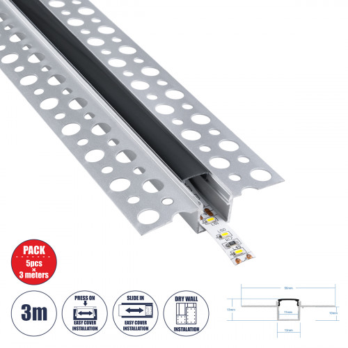GLOBOSTAR® ALP-PLASTERIN GYPSO 70839-3M Χωνευτό Προφίλ Αλουμινίου Ειδικό για Γυψοσανίδα με Μαύρο Φιμέ Πατητό Κάλυμμα για Ταινίες LED IP20 - Ασημί & Μαύρο - Μ300 x Π5.6 x Υ1.5cm - Πακέτο 5 Τεμαχίων GLOBOSTAR® ALP-PLASTERIN GYPSO 70839-3M Χωνευτό Προφίλ Αλουμινίου Ειδικό για Γυψοσανίδα με Μαύρο Φιμέ Πατητό Κάλυμμα για Ταινίες LED IP20 - Ασημί & Μαύρο - Μ300 x Π5.6 x Υ1.5cm - Πακέτο 5 Τεμαχίων