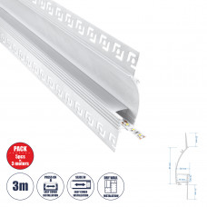 GLOBOSTAR® ALP-PLASTERIN GYPSO 70840-3M Χωνευτό Προφίλ Αλουμινίου Ειδικό για Δημιουργία Κρυφού Φωτισμού σε Γυψοσανίδα με Λευκό Γαλακτερό Πατητό Κάλυμμα για Ταινίες LED IP20 - Ασημί & Λευκό - Μ300 x Π9