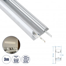 GLOBOSTAR® ALP-WALL-UPDOWN CONCEALED 70844-3M Επιφανειακό Προφίλ Αλουμινίου Ειδικό για Δημιουργία Κρυφού Φωτισμού Up & Down με Λευκό Γαλακτερό Πατητό Κάλυμμα για Ταινίες LED IP20 - Ασημί & Λευκό - Μ30