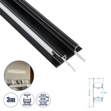 GLOBOSTAR® ALP-WALL-UPDOWN CONCEALED 70845-3M Επιφανειακό Προφίλ Αλουμινίου Ειδικό για Δημιουργία Κρυφού Φωτισμού Up & Down με Λευκό Γαλακτερό Πατητό Κάλυμμα για Ταινίες LED IP20 - Μαύρο & Λευκό - Μ30