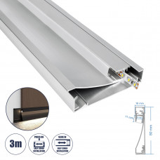 GloboStar® SKIRTINGBOARD-PROFILE 70850-3M Προφίλ Αλουμινίου - Βάση & Ψύκτρα Ταινίας LED με Λευκό Γαλακτερό Κάλυμμα - Επιφανειακή Χρήση για Περβάζι - Πατητό Κάλυμμα - Ασημί - 3 Μέτρα - Μ300 x Π1.6 x Υ8