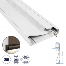 GloboStar® SKIRTINGBOARD-PROFILE 70851-3M Προφίλ Αλουμινίου - Βάση & Ψύκτρα Ταινίας LED με Λευκό Γαλακτερό Κάλυμμα - Επιφανειακή Χρήση για Περβάζι - Πατητό Κάλυμμα - Λευκό - 3 Μέτρα - Μ300 x Π1.6 x Υ8