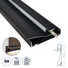 GloboStar® SKIRTINGBOARD-PROFILE 70852-3M Προφίλ Αλουμινίου - Βάση & Ψύκτρα Ταινίας LED με Λευκό Γαλακτερό Κάλυμμα - Επιφανειακή Χρήση για Περβάζι - Πατητό Κάλυμμα - Μαύρο - 3 Μέτρα - Μ300 x Π1.6 x Υ8