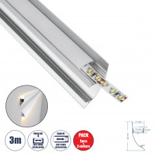 GloboStar® SURFACE-PROFILE 70857-3M Προφίλ Αλουμινίου - Βάση & Ψύκτρα Ταινίας LED με Λευκό Γαλακτερό Κάλυμμα - Επιφανειακή Χρήση Δημιουργίας Κρυφού Φωτισμού - Πατητό Κάλυμμα - Ασημί - 3 Μέτρα - Πακέτο