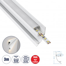 GloboStar® SURFACE-PROFILE 70858-3M Προφίλ Αλουμινίου - Βάση & Ψύκτρα Ταινίας LED με Λευκό Γαλακτερό Κάλυμμα - Επιφανειακή Χρήση Δημιουργίας Κρυφού Φωτισμού - Πατητό Κάλυμμα - Λευκό - 3 Μέτρα - Πακέτο