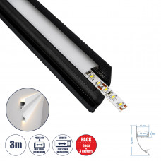 GloboStar® SURFACE-PROFILE 70859-3M Προφίλ Αλουμινίου - Βάση & Ψύκτρα Ταινίας LED με Λευκό Γαλακτερό Κάλυμμα - Επιφανειακή Χρήση Δημιουργίας Κρυφού Φωτισμού - Πατητό Κάλυμμα - Μαύρο - 3 Μέτρα - Πακέτο