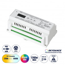 GLOBOSTAR® SKYDANCE-D24 71450 DC DMX Master Dimmer / Controller / Decoder Υψηλής Ταχύτητας με 24 x 3A 72W Κανάλια DC 12-24V 60A 1440W Max IP20 - DMX512 & RDM - Μ16 x Π9 x Υ6cm - 5 Χρόνια Εγγύηση