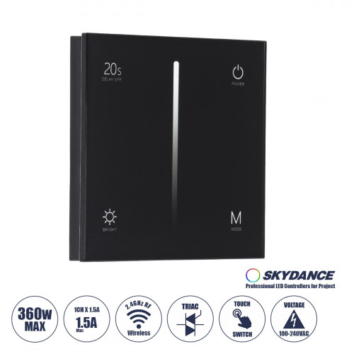 GloboStar® 71453 S1-T SKYDANCE AC Smart RF 2.4Ghz & Αφής - Touch Triac Dimming AC100-240V σε AC100-240V 1 x 1.5A 360W - Max 1.5A 360W - IP20 - Μαύρο Σώμα - Μ8.5 x Π8.5 x Υ3.2cm - 5 Years Warranty GloboStar® 71453 S1-T SKYDANCE AC Smart RF 2.4Ghz & Αφής - Touch Triac Dimming AC100-240V σε AC100-240V 1 x 1.5A 360W - Max 1.5A 360W - IP20 - Μαύρο Σώμα - Μ8.5 x Π8.5 x Υ3.2cm - 5 Years Warranty