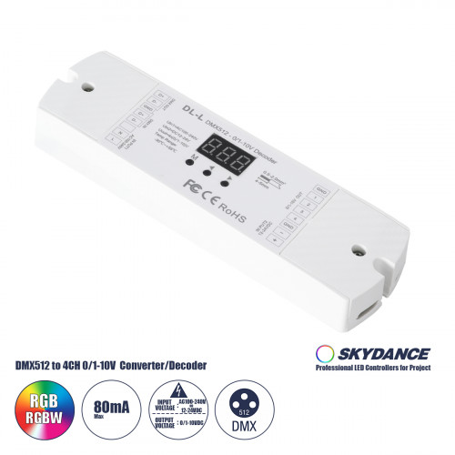 GloboStar® 73140 DL-L SKYDANCE AC DMX512 to 0/1-10V Converter / Decoder 4 Καναλιών - 2 Inputs DC 12-24V ή AC 100-240V - IP20 Μ17 x Π5 x Υ2.5cm - 5 Χρόνια Εγγύηση GloboStar® 73140 DL-L SKYDANCE AC DMX512 to 0/1-10V Converter / Decoder 4 Καναλιών - 2 Inputs DC 12-24V ή AC 100-240V - IP20 Μ17 x Π5 x Υ2.5cm - 5 Χρόνια Εγγύηση