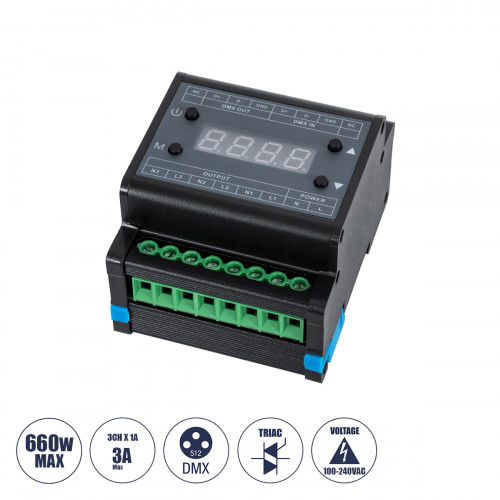 GLOBOSTAR® DIMMERAIL 73372 AC Trailing Edge DMX Dimmer Ράγας με 3 x 1A 220W Κανάλια AC 220-240V 3A 660W Max IP20 - DMX512 & RDM - Μ8 x Π9 x Υ6cm - 5 Χρόνια Εγγύηση GLOBOSTAR® DIMMERAIL 73372 AC Trailing Edge DMX Dimmer Ράγας με 3 x 1A 220W Κανάλια AC 220-240V 3A 660W Max IP20 - DMX512 & RDM - Μ8 x Π9 x Υ6cm - 5 Χρόνια Εγγύηση