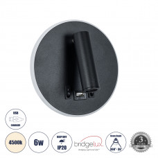 GLOBOSTAR® LADY-R 60938 Μοντέρνο Φωτιστικό Τοίχου - Απλίκα Ξενοδοχείου Reading Light με Φορτιστή USB 3A LED 6W 600lm 36° & 360° AC 220-240V IP20 Φυσικό Λευκό 4500K - Bridgelux COB Chip & TÜV SÜD Drive