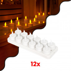 GLOBOSTAR® FIREFLAME 79565 Διακοσμητικά Κεράκια Ρεσώ με Εφέ Κινούμενης Φλόγας & Βάση Φόρτισης LED 0.2W 5lm 180° DC 1.2V με 12x Επαναφορτιζόμενες Μπαταρίες Ni-MH IP20 Θερμό Λευκό 2700K - Λευκό - Μ3.9 x
