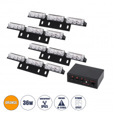 GloboStar® 85015 PRO Series ΣΕΤ 4 x Μπάρες Σήμανσης Οχήματος Οδικής Βοήθειας για Αυτοκίνητα & Φορτηγά 3 Προγραμμάτων Φωτισμού STROBE LED HIGH POWER 36W DC 10-30V Αδιάβροχο IP65 Πορτοκαλί Μ18 x Π4.5 x 