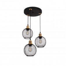 GLOBOSTAR® VIVIDUS 201-0020 Vintage Κρεμαστό Φωτιστικό Οροφής με Ντουί 3 x E27 AC 220-240V IP20 - Μαύρο & Χρυσό - Μ40 x Π40 x Υ60cm