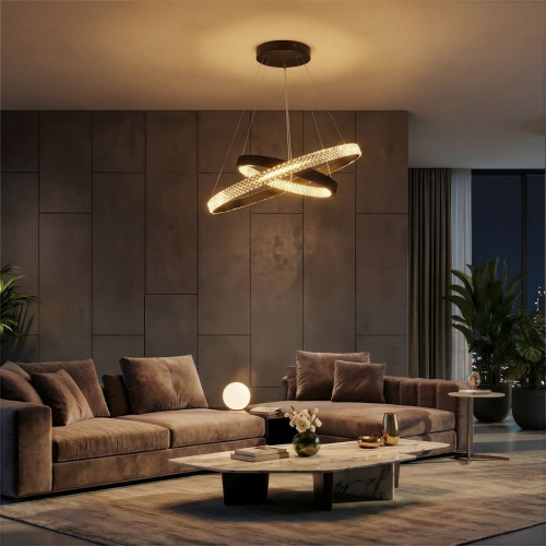 kelvo® DIAMOND KLV-101-0235-V2 Κρεμαστό Φωτιστικό Οροφής LED 75W 7500lm 360° AC 220-240V IP20 Ρυθμιζόμενο Λευκό CCT με Χειριστήριο από 2700K έως 6000K Dimmable - Lumileds SMD Chip - Μαύρο Ματ - Μ60 x 