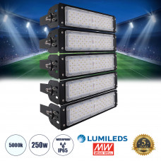 GLOBOSTAR® GOLIATH 90100-5 Προβολέας για Γήπεδα Tennis & Ποδοσφαίρου 5x5 LED 250W 37500lm 75°x135° SDCM<5 Fish Eye Lens AC 220-240V Αδιάβροχο IP65 IK08 Φυσικό Λευκό 5000K - Lumileds SMD Chip & Mean We