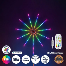 GLOBOSTAR® DIGIFRWORKS 90339 Σετ Ψηφιακής Pixel Addressable Ταινίας με RF Ασύρματο Χειριστήριο & Λειτουργία μέσω WiFi APP LED 50W 3000lm 120° DC 5V με USB 2.0 IP20 156 x SMD5050 Chip 156 x Pixel Πολύχ