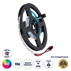 GLOBOSTAR® DIGIPRO 90605 Ψηφιακή Pixel Addressable Ταινία LED 14.4W/m 864lm/m 120° DC 5V IP20 60 x SMD3535 Chip/m 60 x Pixel/m Πολύχρωμο RGB Dimmable SPI/TTL Protocol IC WS2812/SK6812 - Sanan SMD Chip