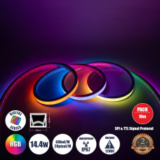GLOBOSTAR® NEONIO-B 90754 Ψηφιακή Pixel Addressable Ταινία Neon Flex LED 14.4W/m 864lm/m 90° DC 12V Αδιάβροχο IP65 60 x SMD5050 Chip/m 20 x Pixel/m Πολύχρωμο RGB Dimmable SPI/TTL Protocol IC SM16703P/