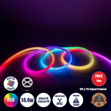 GLOBOSTAR® NEONIO-D 90756 Ψηφιακή Pixel Addressable Ταινία Neon Flex LED 14.4W/m 864lm/m 360° DC 12V Αδιάβροχο IP65 60 x SMD5050 Chip/m 20 x Pixel/m Πολύχρωμο RGB Dimmable SPI/TTL Protocol IC SM16703P