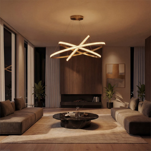 kelvo® DIAMOND KLV-101-0242-V2 Κρεμαστό Φωτιστικό Οροφής LED 150W 15000lm 180° AC 220-240V IP20 Ρυθμιζόμενο Λευκό CCT με Χειριστήριο από 2700K έως 6000K Dimmable - Lumileds SMD Chip - Χρυσό Πλατίνα - 