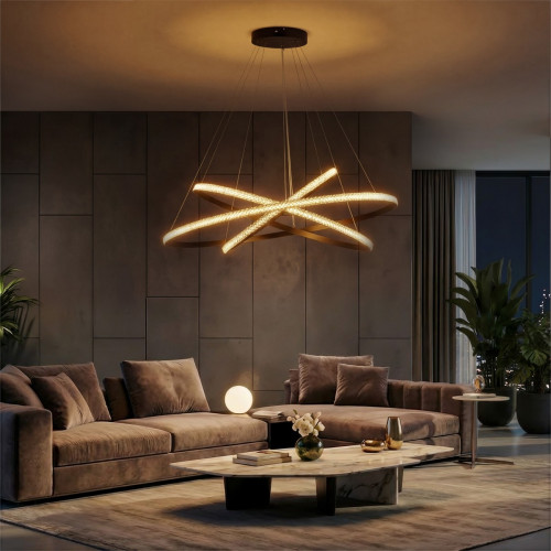 kelvo® DIAMOND KLV-101-0241-V2 Κρεμαστό Φωτιστικό Οροφής LED 150W 15000lm 180° AC 220-240V IP20 Ρυθμιζόμενο Λευκό CCT με Χειριστήριο από 2700K έως 6000K Dimmable - Lumileds SMD Chip - Μαύρο Ματ - Μ100