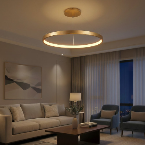 kelvo® NEMESIS KLV-101-0216 Κρεμαστό Φωτιστικό Οροφής LED 75W 7500lm 180° AC 220-240V IP20 Ρυθμιζόμενο Λευκό CCT με Χειριστήριο από 2700K έως 6000K Dimmable - Lumileds SMD Chip - Χρυσό Πλατίνα - Μ100 