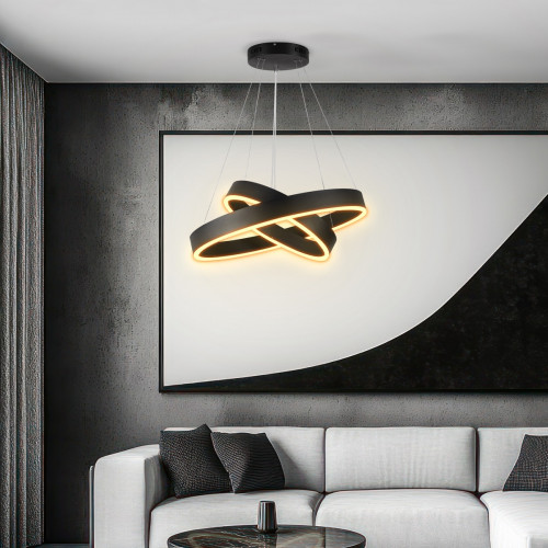 kelvo® VENOM KLV-101-0196-V2 Κρεμαστό Φωτιστικό Οροφής LED 75W 7500lm 120° AC 220-240V IP20 Ρυθμιζόμενο Λευκό CCT με Χειριστήριο από 2700K έως 6000K Dimmable - Lumileds SMD Chip - Μαύρο Ματ - Μ60 x Π6
