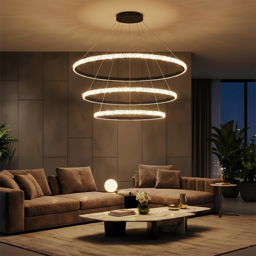 kelvo® DIAMOND KLV-101-0241 Κρεμαστό Φωτιστικό Οροφής LED 150W 15000lm 180° AC 220-240V IP20 Ρυθμιζόμενο Λευκό CCT με Χειριστήριο από 2700K έως 6000K Dimmable - Lumileds SMD Chip - Μαύρο Ματ - Μ100 x 