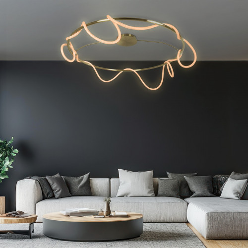 kelvo® GLOW KLV-101-0151 Φωτιστικό Οροφής LED 89W 8900lm 360° AC 220-240V IP20 Ρυθμιζόμενο Λευκό CCT με Χειριστήριο από 2700K έως 6000K Dimmable - Lumileds SMD Chip - Χρυσό Πλατίνα - Μ150 x Π150 x Υ30