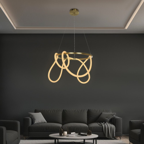 kelvo® GLOW KLV-101-0163 Κρεμαστό Φωτιστικό Οροφής LED 58W 5800lm 360° AC 220-240V IP20 Ρυθμιζόμενο Λευκό CCT με Χειριστήριο από 2700K έως 6000K Dimmable - Lumileds SMD Chip - Χρυσό Πλατίνα - Μ80 x Π8