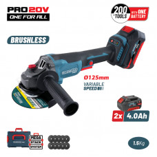 BORMANN Pro BBP3651X44CA BORMANN Pro BBP3651X44CA Γωνιακός Τροχός Brushless Ρυθμιζόμενος 20V, 3000/5400/8000rpm, 2x4.0Ah