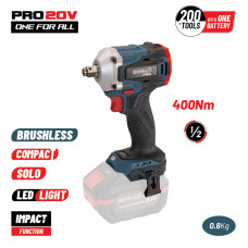 BORMANN Pro BBP5123 ΜΠΟΥΛΟΝΟΚΛΕΙΔΟ COMPACT, BRUSHLESS  ΜΠΑΤΑΡΙΑΣ 20V,Li-Ion, 400ΝΜ, 0-1800/0-2200/0-2600rpm - ΣΩΜΑ PRO